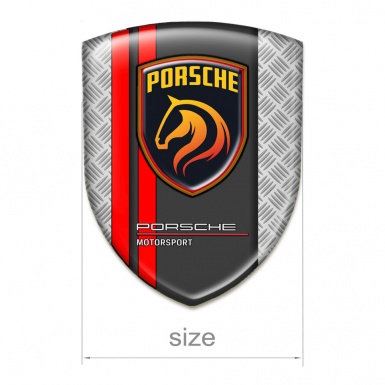 Porsche Silicone Emblem Grey Mesh Base red Lines Design 