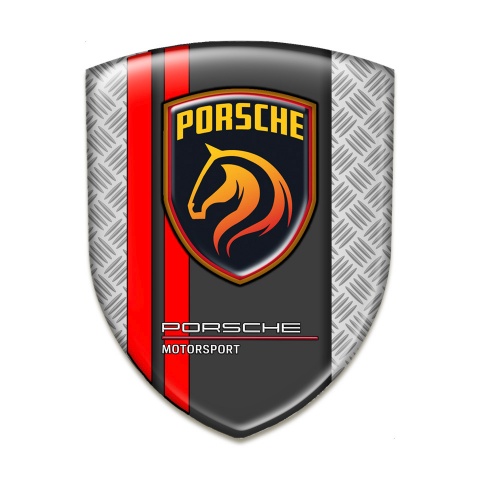 Porsche Silicone Emblem Grey Mesh Base red Lines Design 