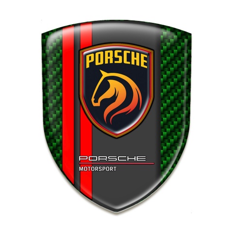 Porsche 3D Gel Emblem High Quality Green Carbon Red Lines Style 