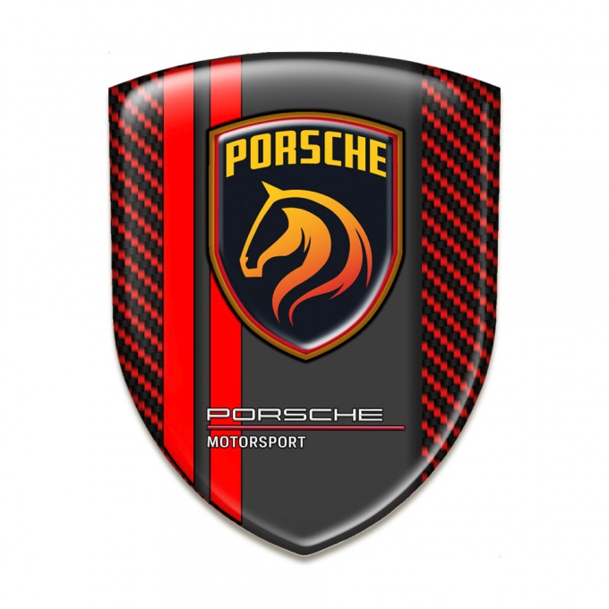 Porsche Emblem Interior Red Carbon Base Red Lines Print 