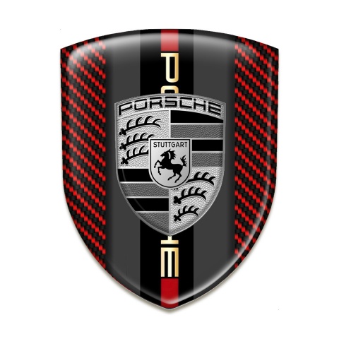 Porsche Car Accessories Badge red Carbon Base grey Logo Motif 