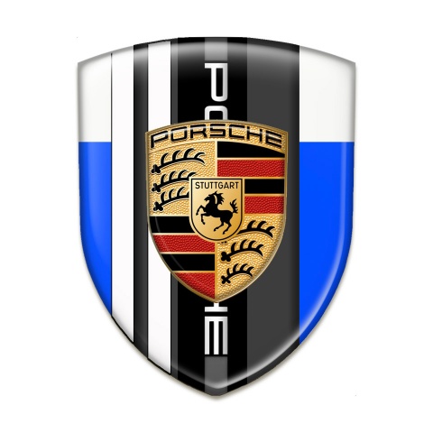 Porsche 3D Gel Emblem Blue White Print White Lines Design 
