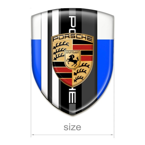 Porsche 3D Gel Emblem Blue White Print White Lines Design 