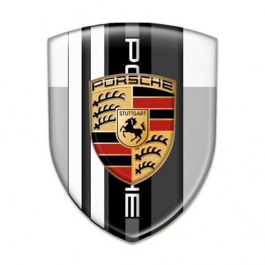 Porsche Tuning Emblem Grey White Print White Lines 