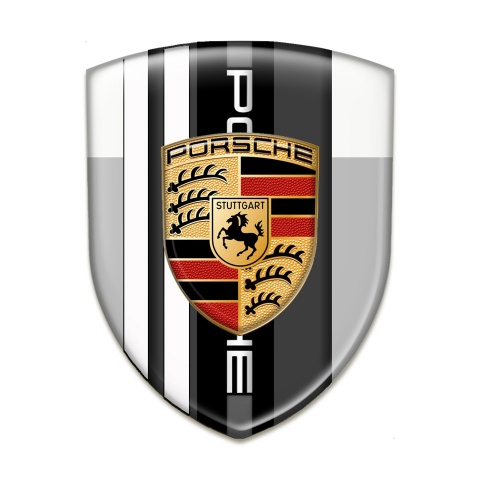 Porsche Tuning Emblem Grey White Print White Lines 