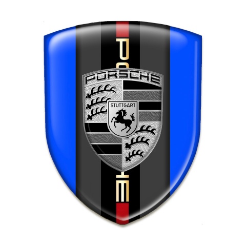 Porsche Tuning Emblem Blue Base Grey Logo Motif