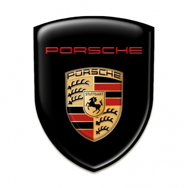 Porsche Silicone Car Decal Badge Black Base Red Logo 