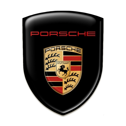 Porsche Silicone Car Decal Badge Black Base Red Logo 