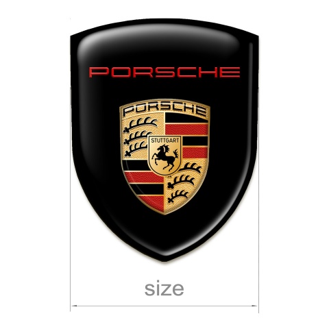 Porsche Silicone Car Decal Badge Black Base Red Logo 