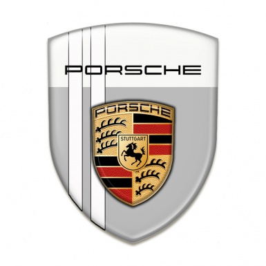 Porsche 3D Gel Emblem Grey Base White Lines and Classic Logo 