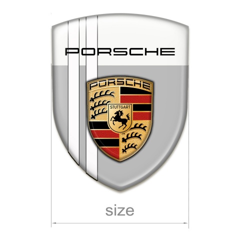 Porsche 3D Gel Emblem Grey Base White Lines and Classic Logo 