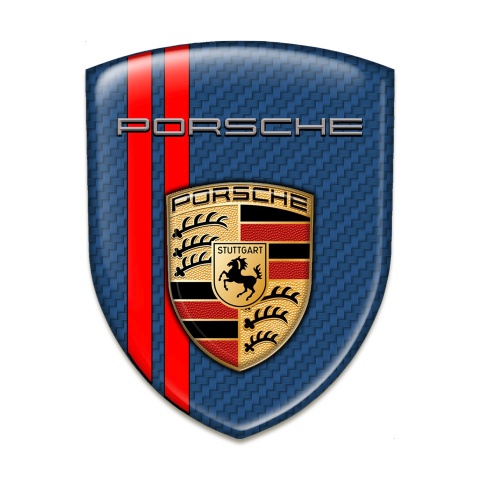 Porsche Emblem Exterior Navy Blue carbon With Red Lines Design and Classic Logo 