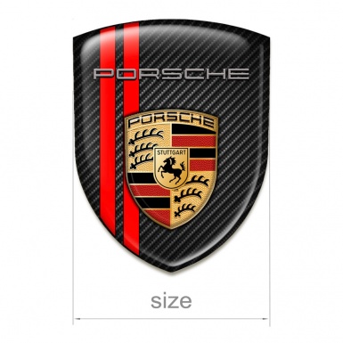 Porsche Car Accessories Badge Dark Carbon Red Lines Design Classic Logo 