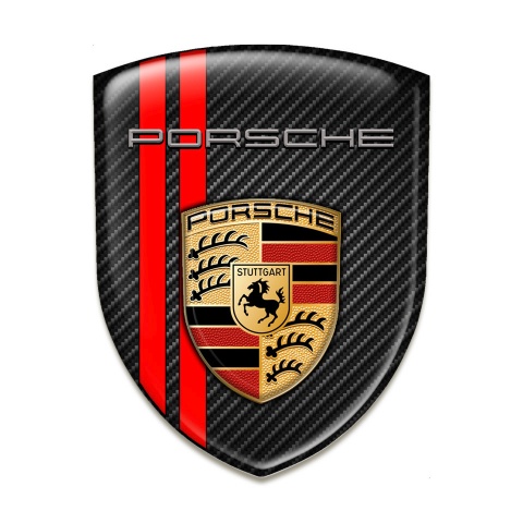 Porsche Car Accessories Badge Dark Carbon Red Lines Design Classic Logo 