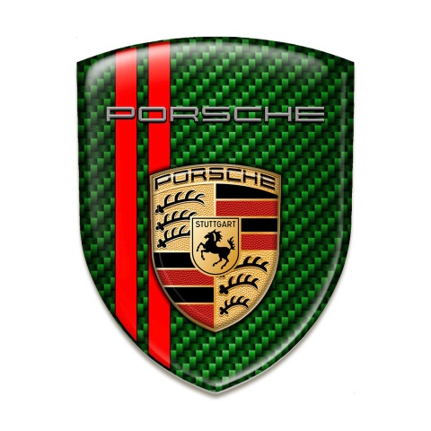 Porsche Self Adhesive Car logo Emblem Green Carbon Red Lines Style Classic logo 
