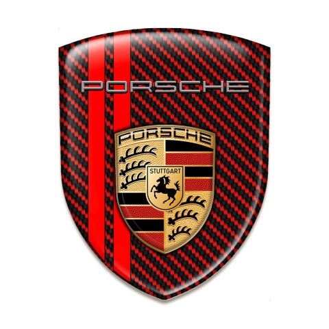 Porsche Silicone Car Decal Badge Red Carbon Background Red Lines Style 