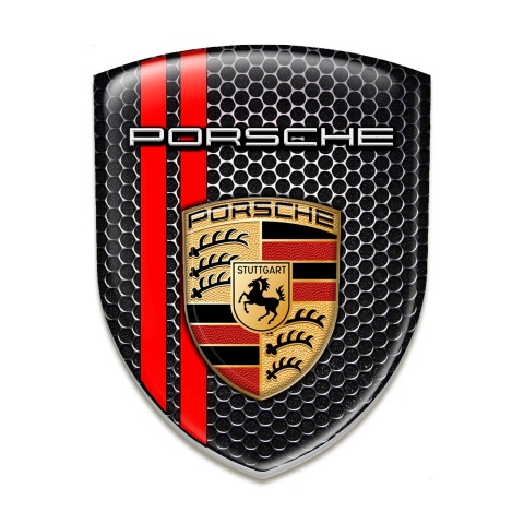 Porsche Silicone Badge Perforated Steel Red Lines Design 