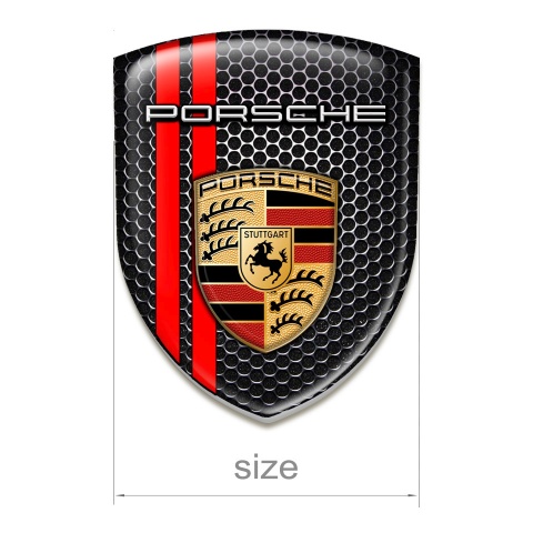 Porsche Silicone Badge Perforated Steel Red Lines Design 