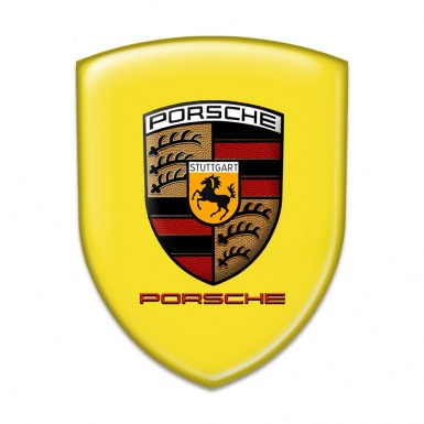 Porsche Self Adhesive Emblem Logo Yellow Base Red Logo Design 