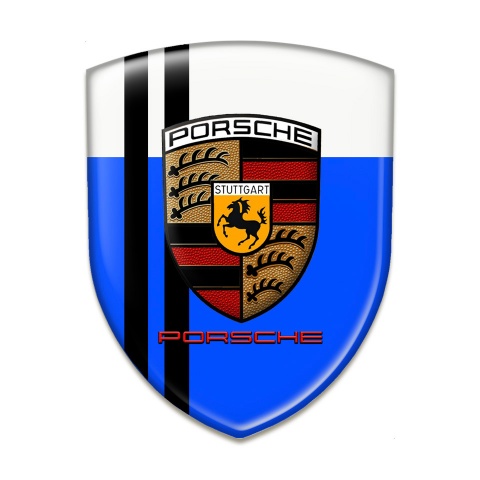 Porsche 3D Gel Emblem Blue White Print with Black Lines 