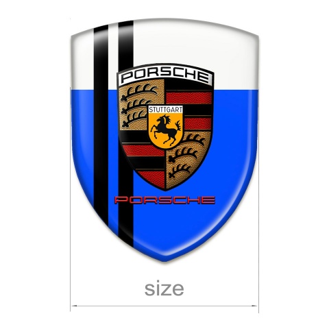 Porsche 3D Gel Emblem Blue White Print with Black Lines 