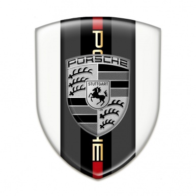 Porsche Domed Emblem Racing Edition White Base Grey Logo Design 