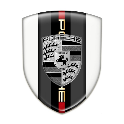 Porsche Domed Emblem Racing Edition White Base Grey Logo Design 