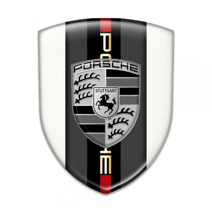 Porsche Domed Emblem Racing Edition White Base Grey Logo Design 