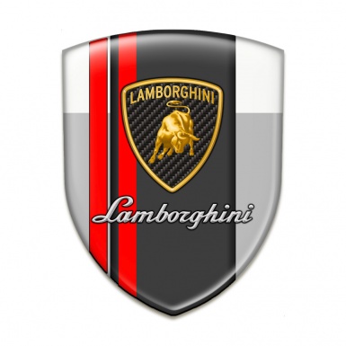 Lamborghini Tuning Emblem Grey White Print Red Lines Design 