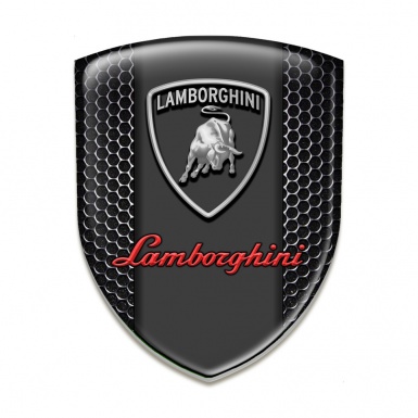 Lamborghini 3D Gel Emblem Perforated Steel Base Red Grey logo 