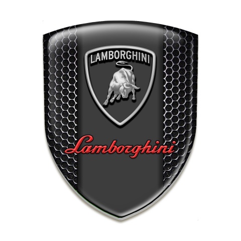 Lamborghini 3D Gel Emblem Perforated Steel Base Red Grey logo 