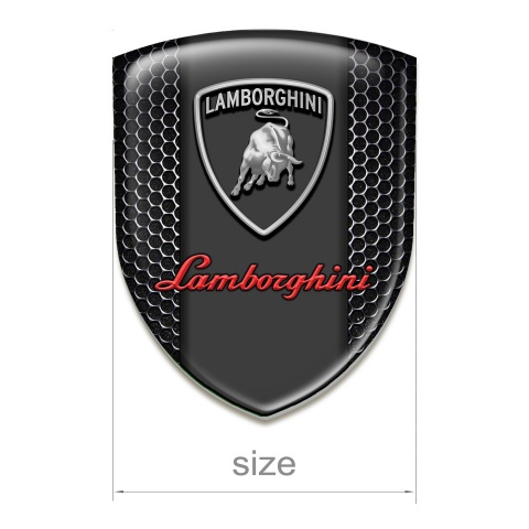 Lamborghini 3D Gel Emblem Perforated Steel Base Red Grey logo 