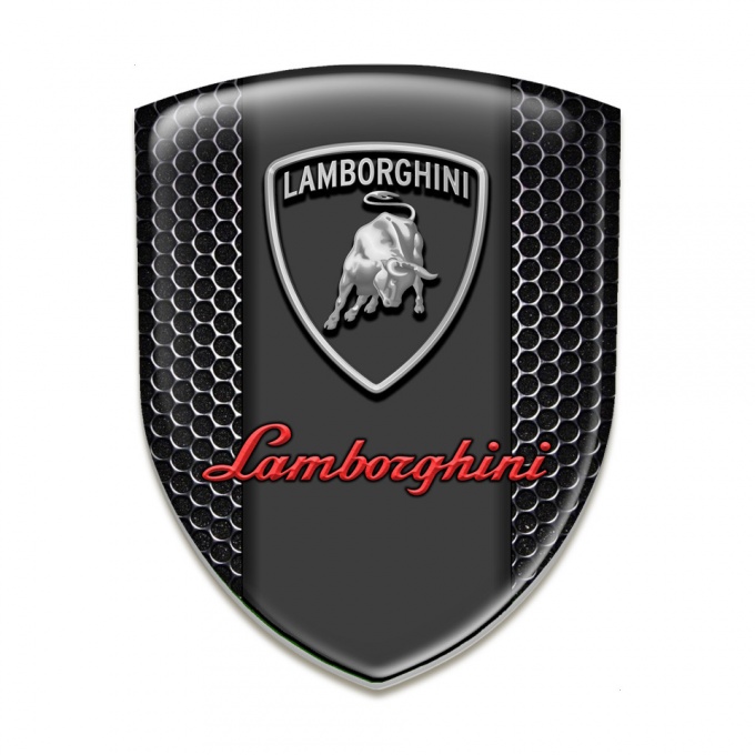 Lamborghini 3D Gel Emblem Perforated Steel Base Red Grey logo 