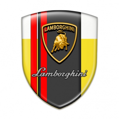 Lamborghini Self Adhesive Emblem Logo Yellow White Warp Red Lines Style 