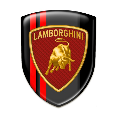 Lamborghini Silicone Car Decal Badge Black with Red Lines Base and Red Carbon Logo 