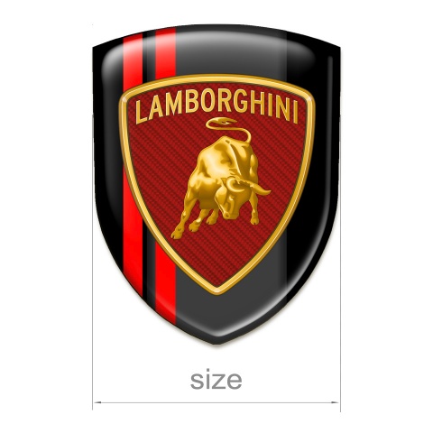 Lamborghini Silicone Car Decal Badge Black with Red Lines Base and Red Carbon Logo 