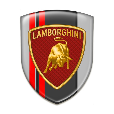 Lamborghini Silicone Badge Grey with Red Lines Base and Red Carbon Logo 