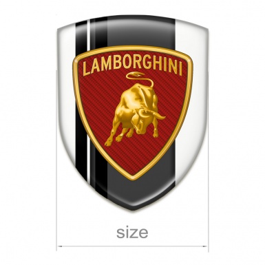 Lamborghini Auto Emblem White with Black Lines Base and Red Carbon Logo 