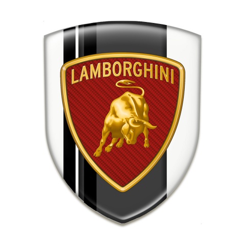 Lamborghini Auto Emblem White with Black Lines Base and Red Carbon Logo 