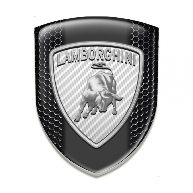 Lamborghini Car Accessories Badge Perforated Steel Warp and White Carbon Logo Design 