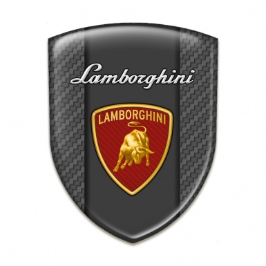 Lamborghini Domed Emblem Grey carbon Background Red Shield Logo 
