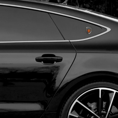 Lamborghini Domed Emblem Grey carbon Background Red Shield Logo 
