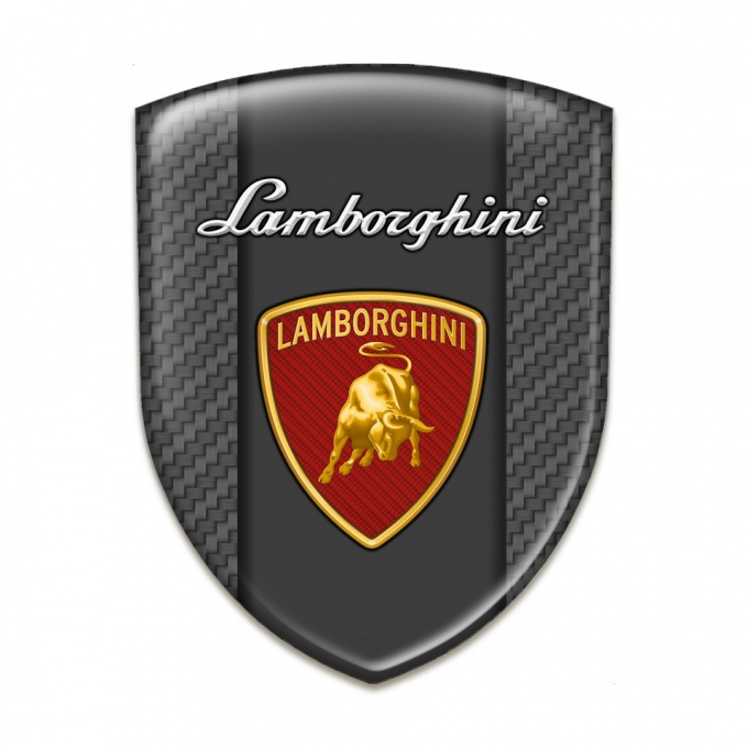 Lamborghini Domed Emblem Grey carbon Background Red Shield Logo 