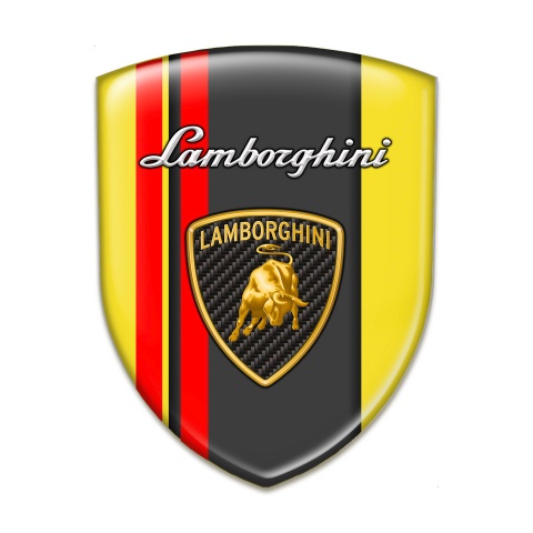 Lamborghini Domed Emblem Yellow with Red Lines Design 