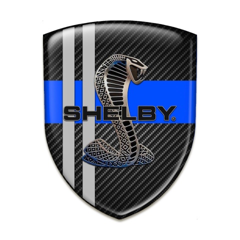 Ford Shelby Silicone Car Decal Badge Black Carbon Base Blue Ribbon wuth Grey Lines 