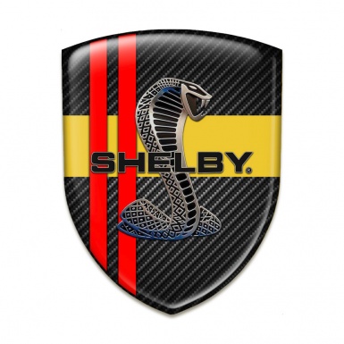 Ford Shelby Auto Emblem Black Carbon Yellow Ribbon Red Lines Style 