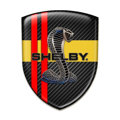 Ford Shelby Auto Emblem Black Carbon Yellow Ribbon Red Lines Style 