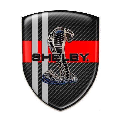 Ford Shelby Emblem Badge Logo Black Carbon Red Ribbon Grey Lines Style 