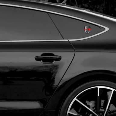 Ford Shelby Tuning Emblem Perforated Steel Base Red Ribbon Grey Lines Design 