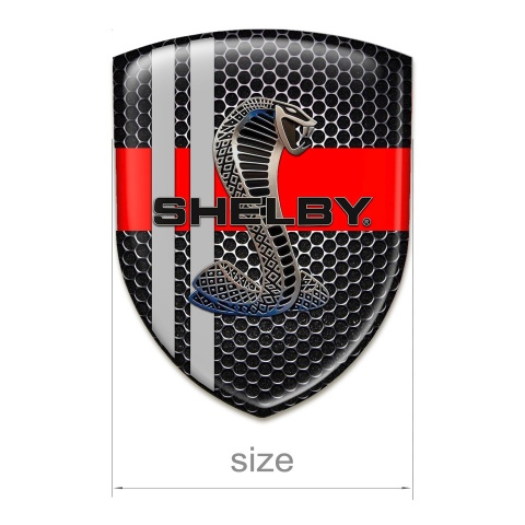 Ford Shelby Tuning Emblem Perforated Steel Base Red Ribbon Grey Lines Design 